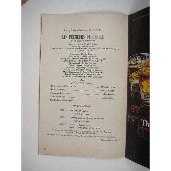 Pearl Fishers NY City Opera Fall 1980 Program Chryst Galan Kalba Robert LaFosse - Picture 3 of 5